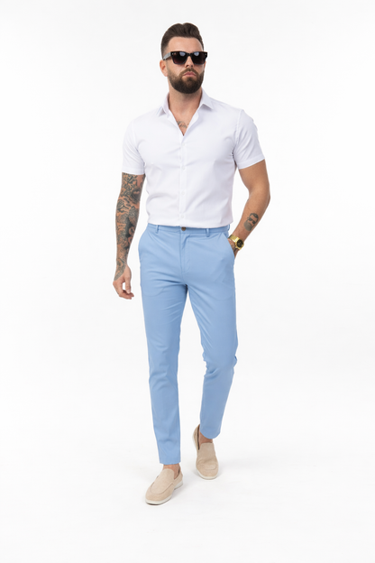Chic Trouser Elastic Waistband Straight Fit Light Blue