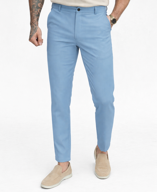 Chic Trouser Elastic Waistband Straight Fit Light Blue